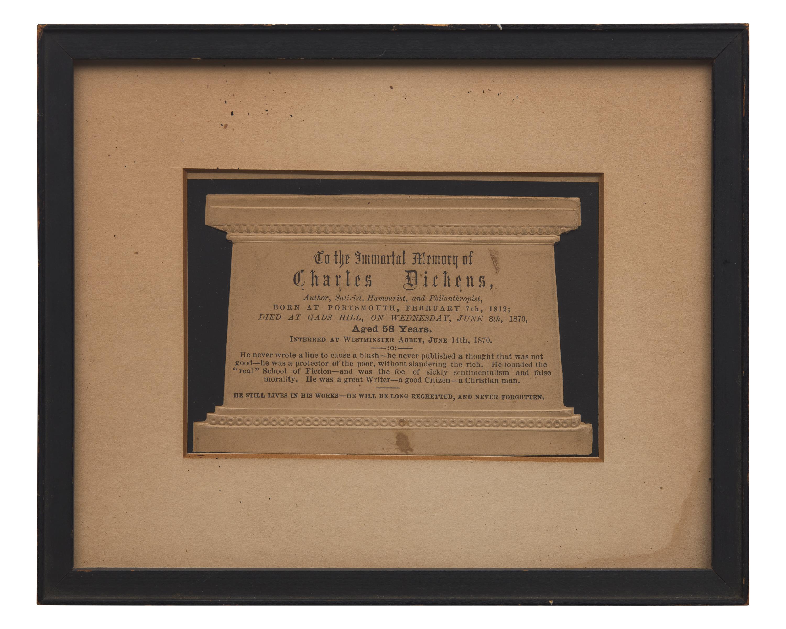 [Literature] [Dickens, Charles] Mourning Card