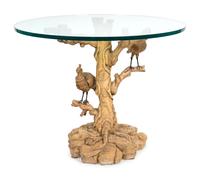 A Carved Wood Bird in Branch Pedestal Table