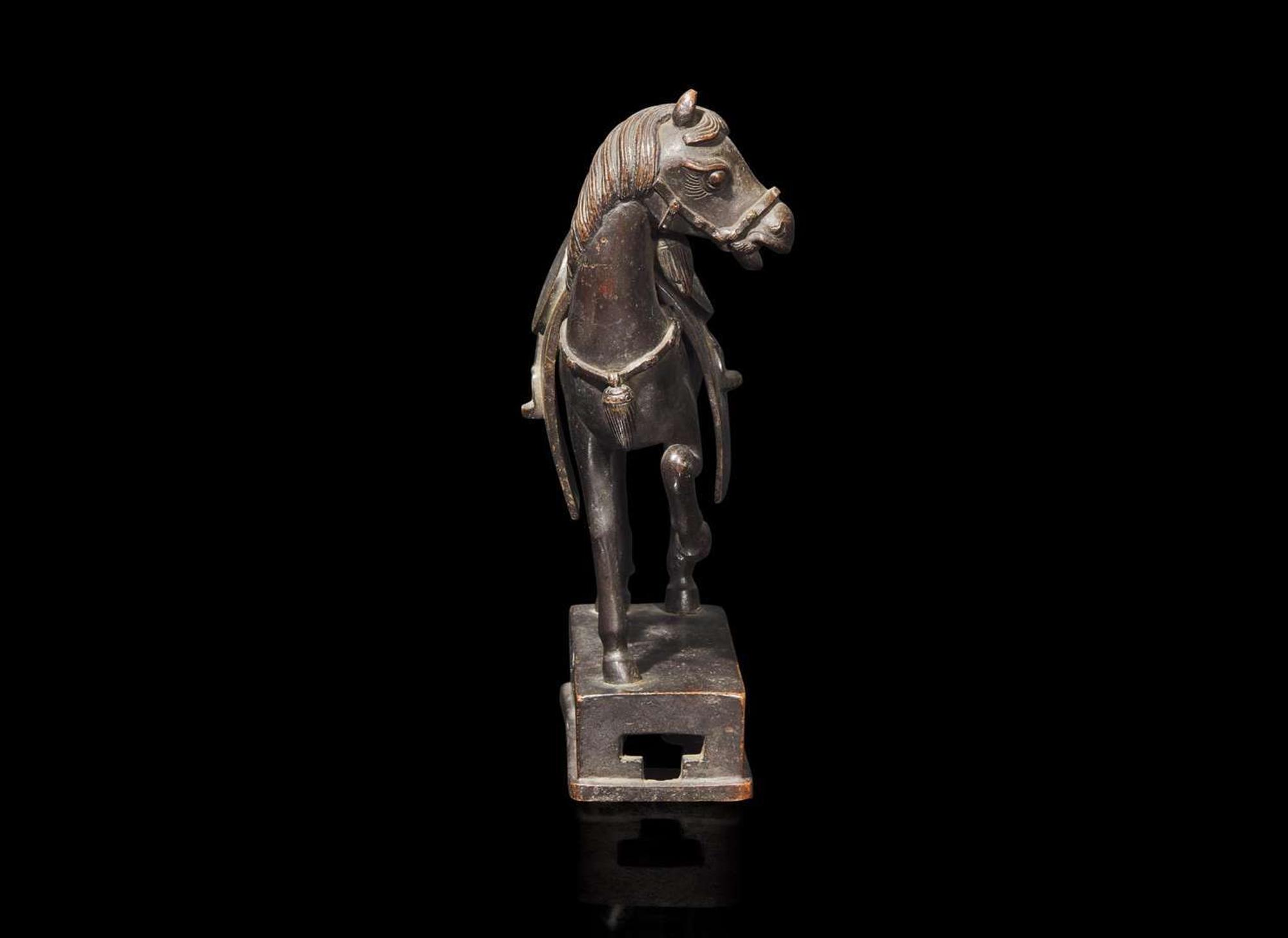 A Chinese patinated copper alloy "Horse" censer, 17th/18th century or earlier 銅加漆馬銅爐 十七十八世紀或更早