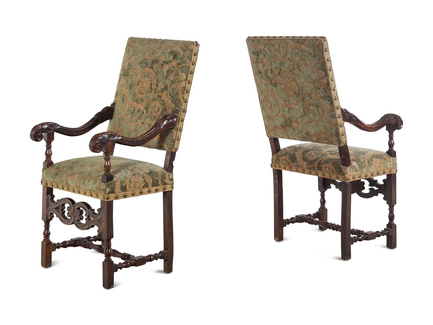 A Pair of William and Mary Style Walnut Armchairs