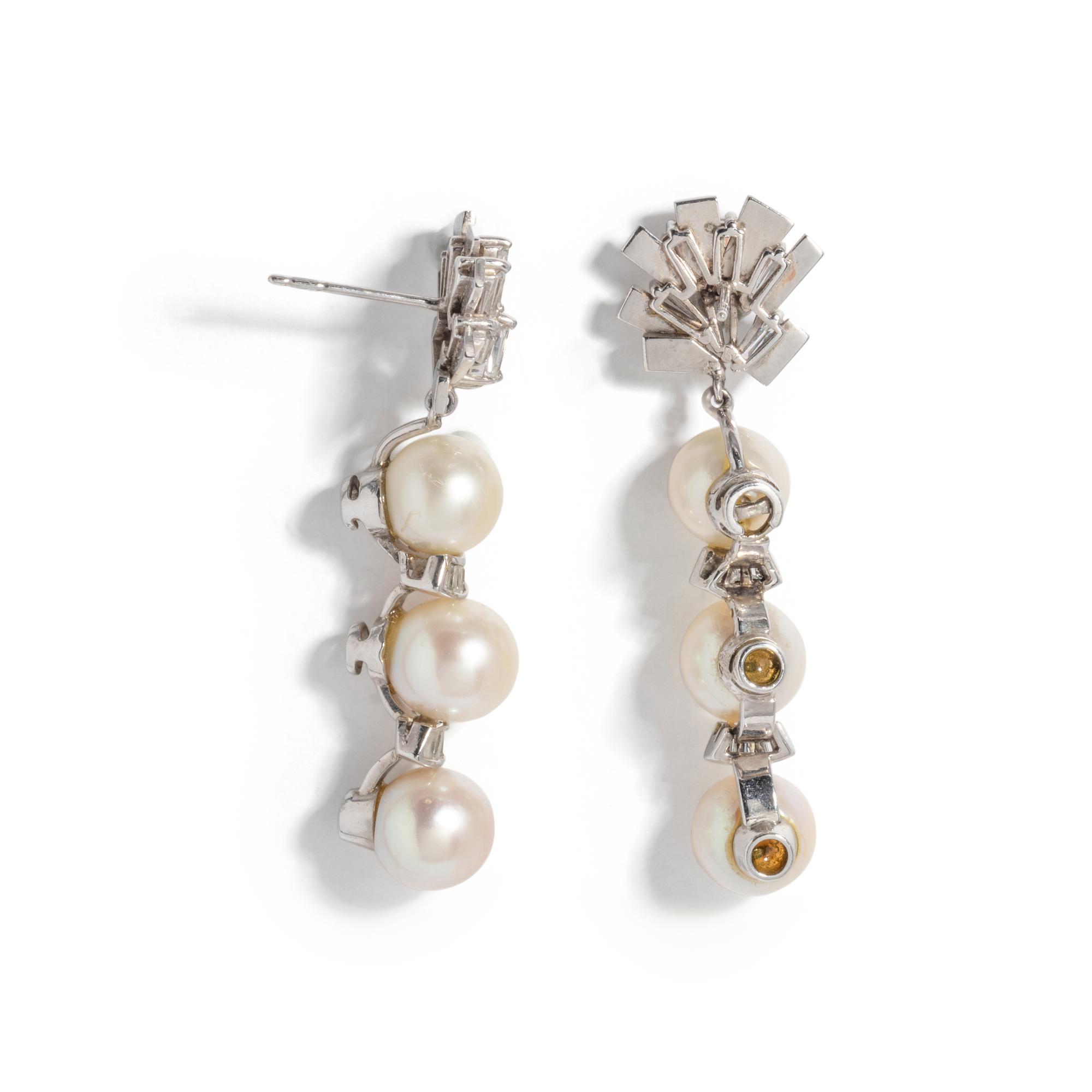 CULTURED PEARL AND DIAMOND EARRINGS