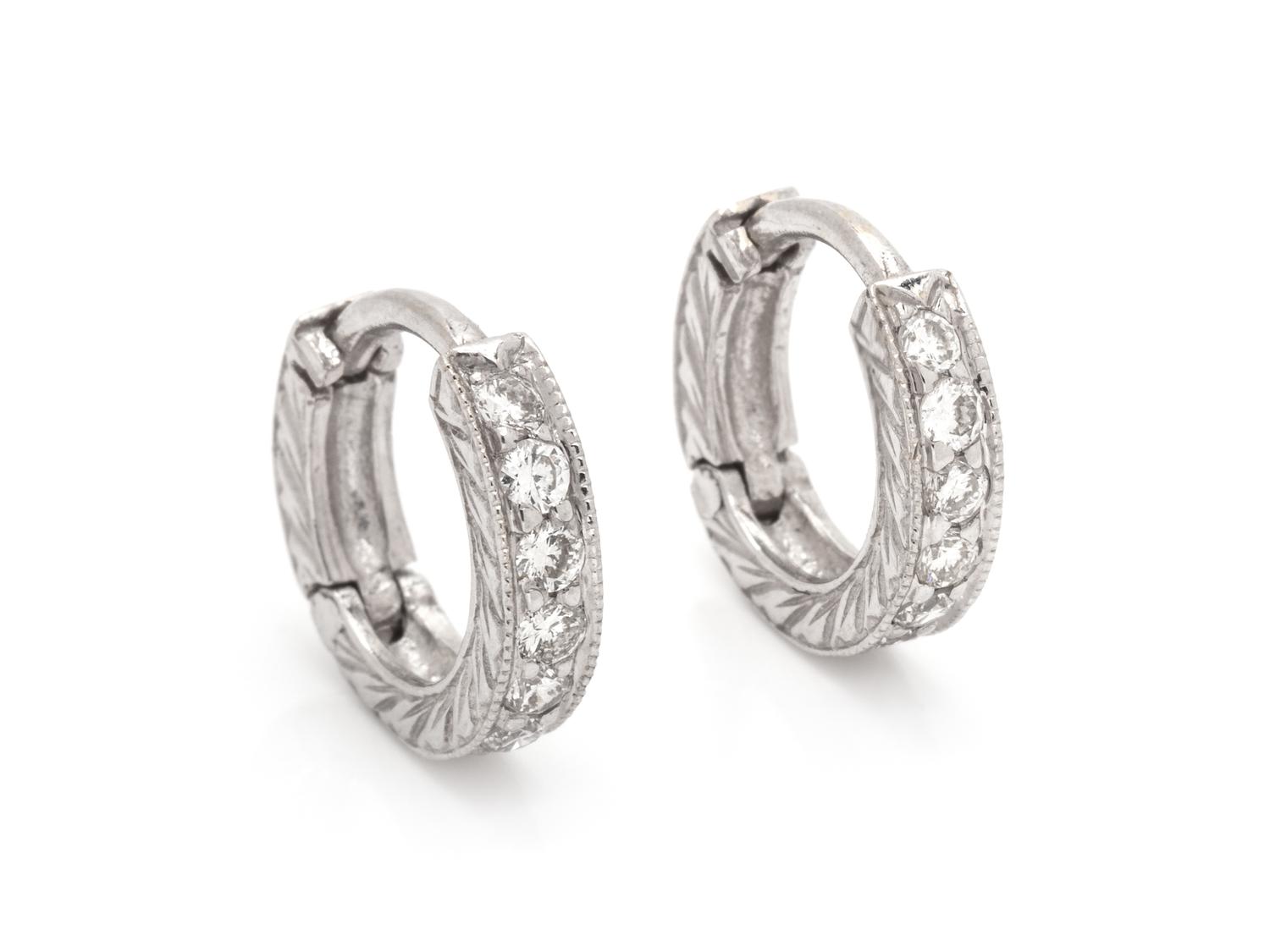 A Pair of White Gold and Diamond Hoop Earrings,