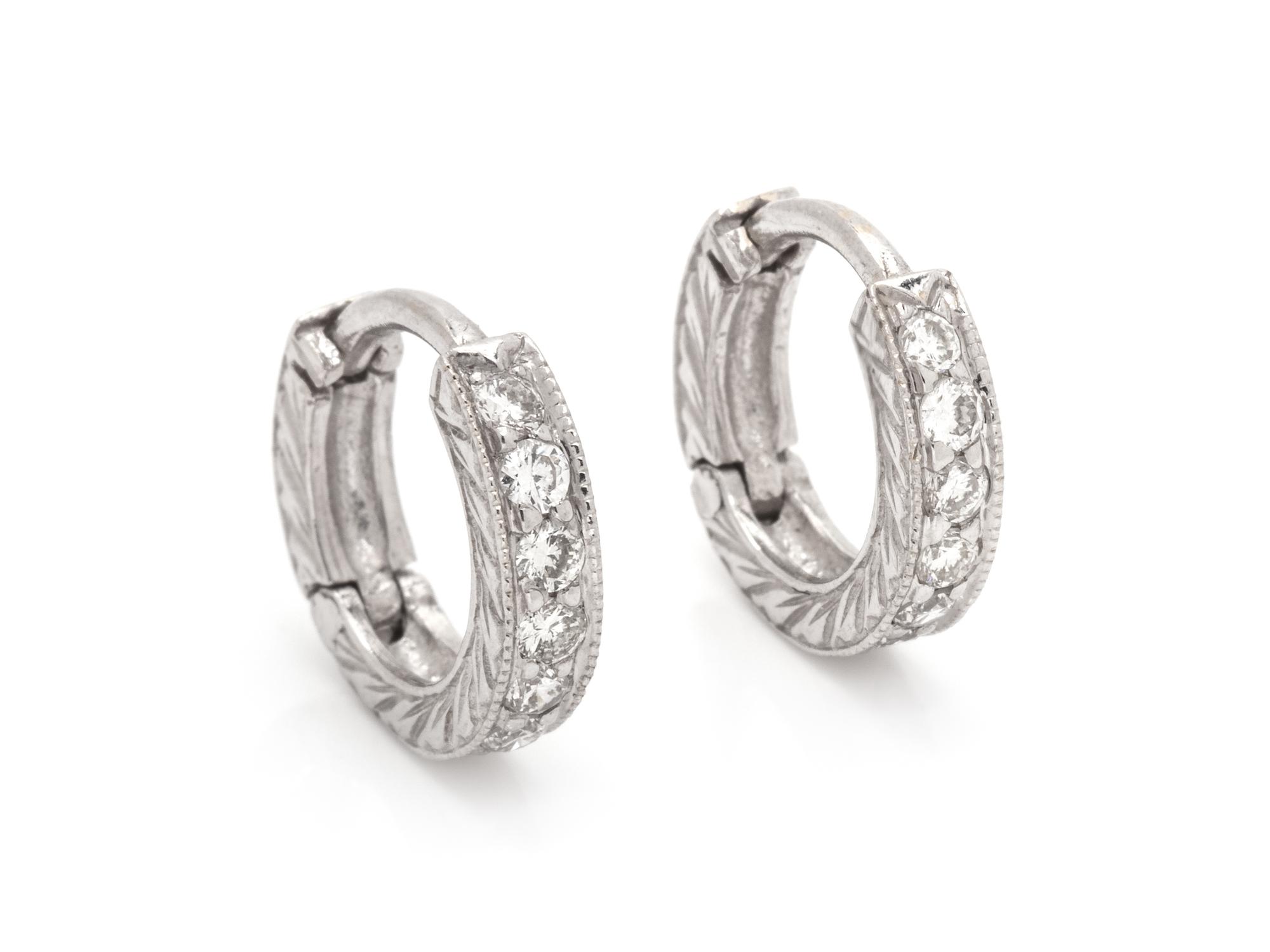 A Pair of White Gold and Diamond Hoop Earrings,