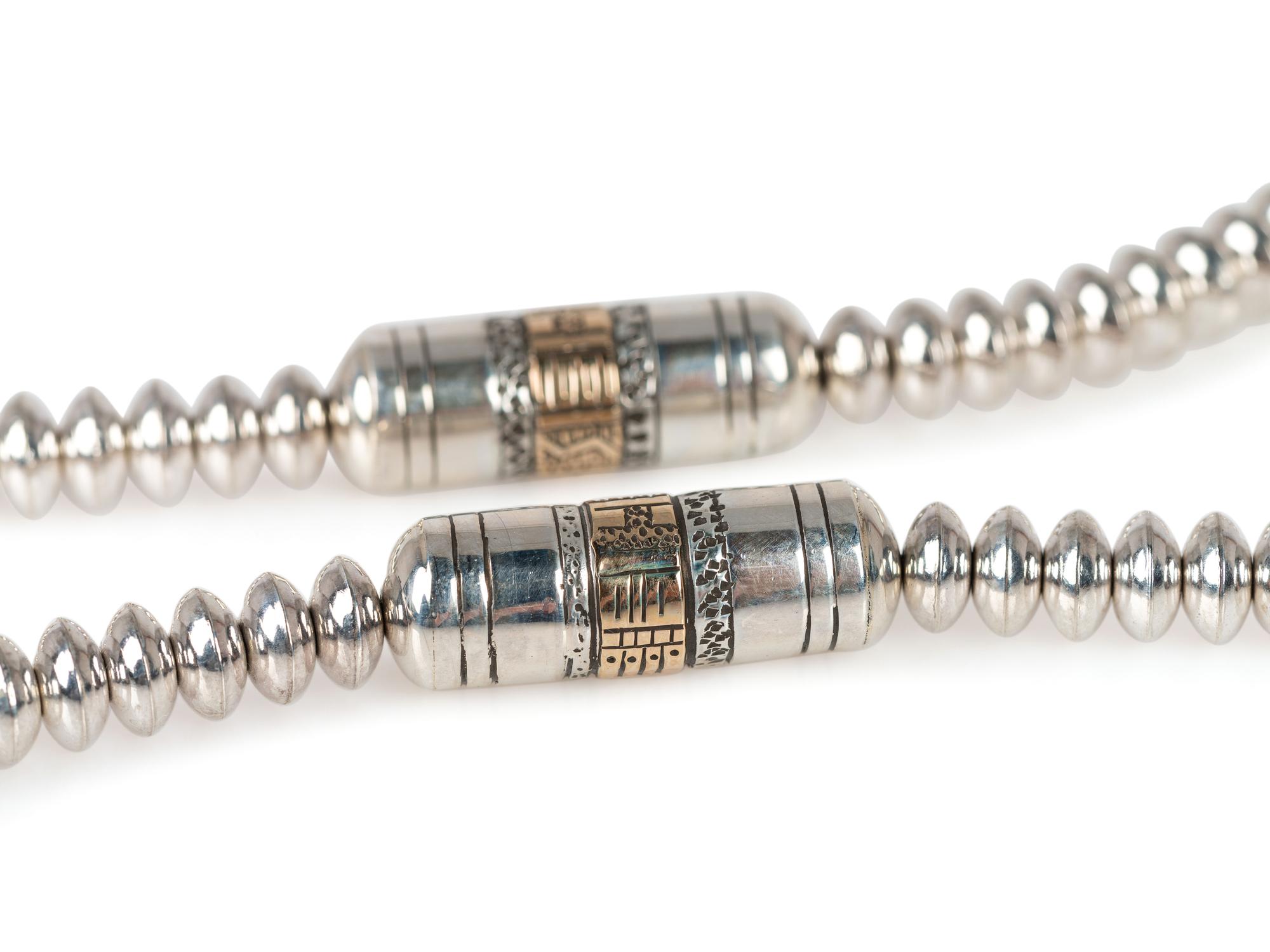 Navajo and Kewa Sterling Silver Necklace AND Cuff Bracelets, with 14K Gold Accents