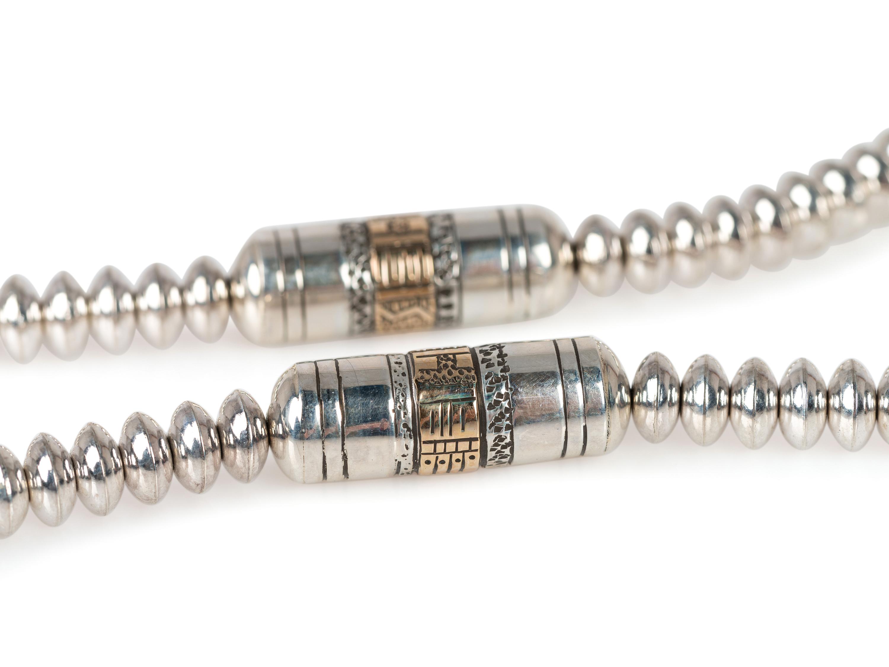 Navajo and Kewa Sterling Silver Necklace AND Cuff Bracelets, with 14K Gold Accents