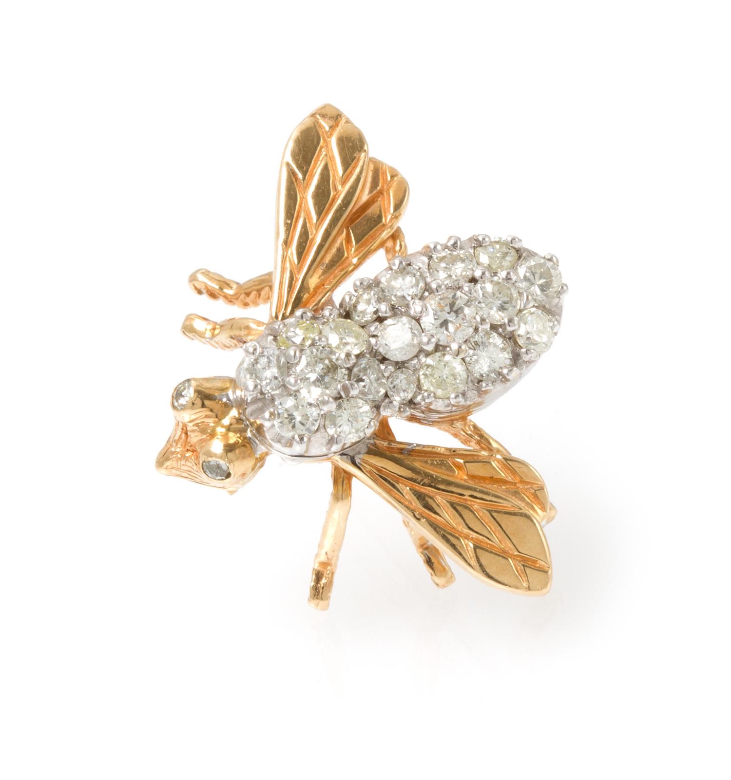A 14 Karat Yellow Gold and Diamond Bee Pin, 2.70 dwts.