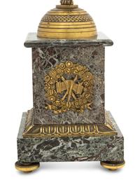 A Pair of Empire Style Gilt Bronze and Marble Four-Light Candelabra