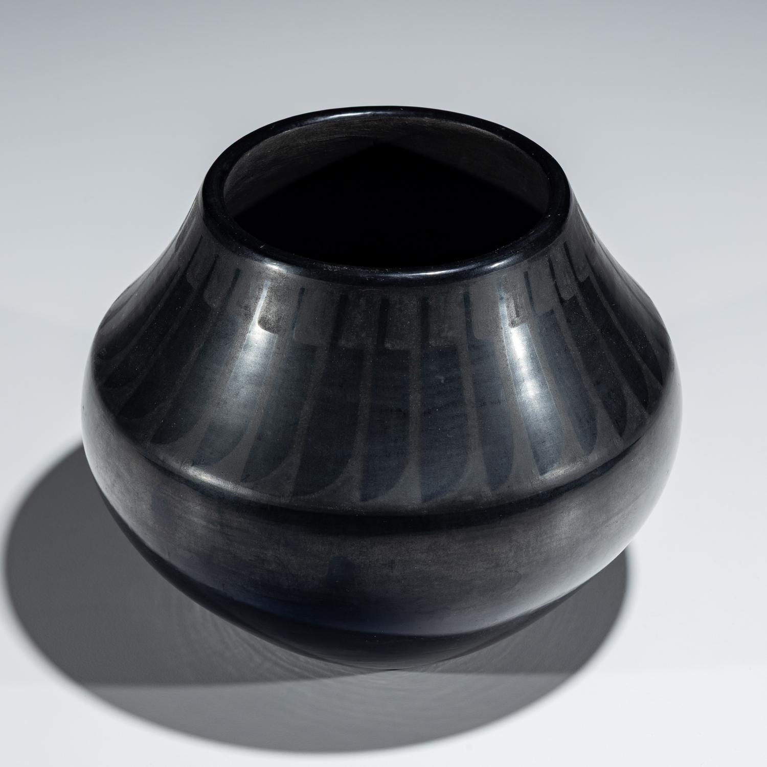 Blackware Pottery Jar, with Gunmetal Finish