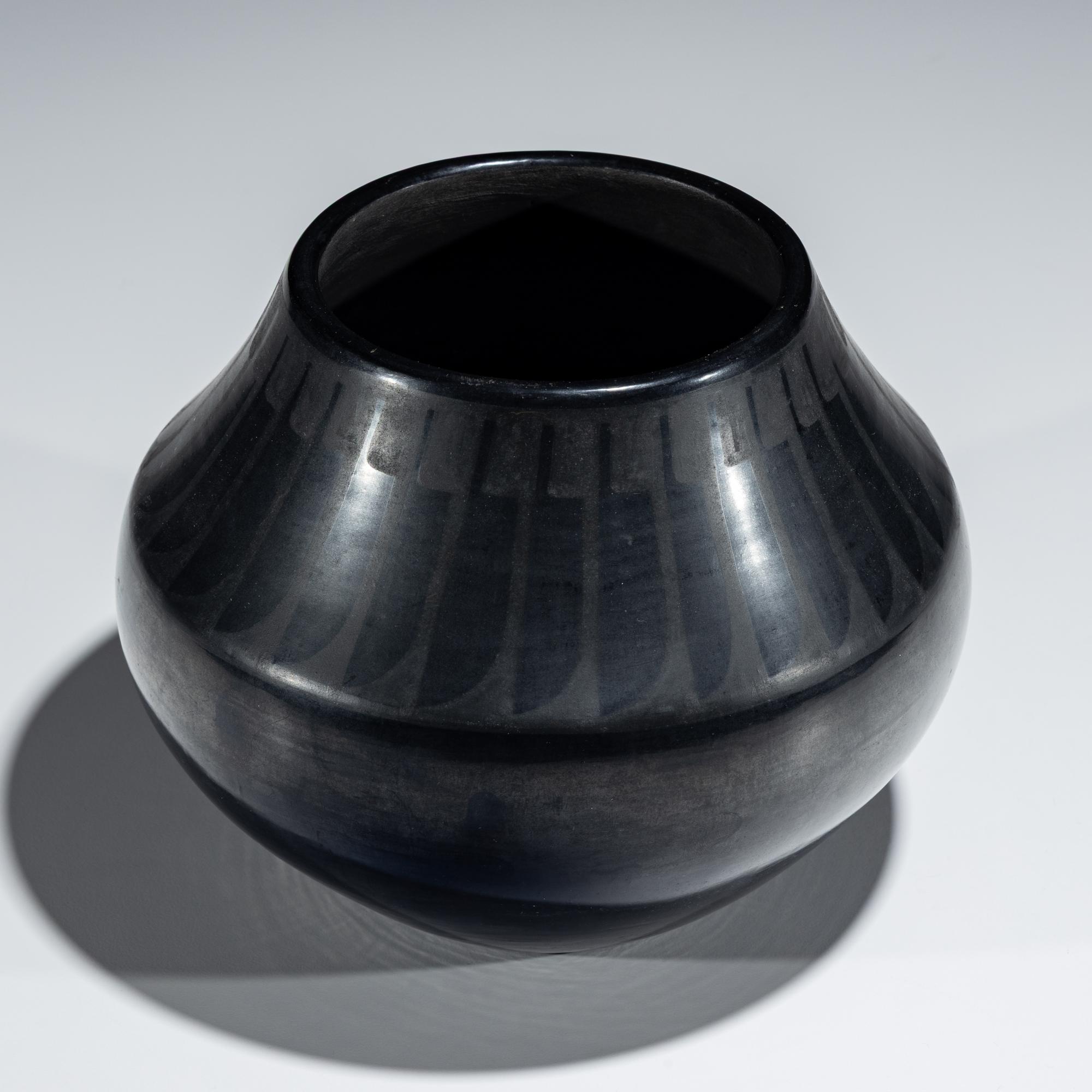 Blackware Pottery Jar, with Gunmetal Finish