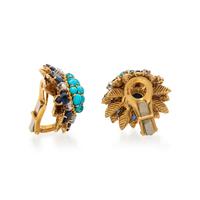 TURQUOISE, DIAMOND, AND SAPPHIRE CLIP EARRINGS