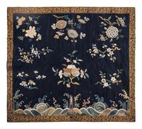 Two Chinese Blue Ground Embroidered Silk Panels