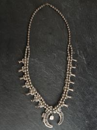Navajo Silver and Turquoise Squash Blossom Necklace