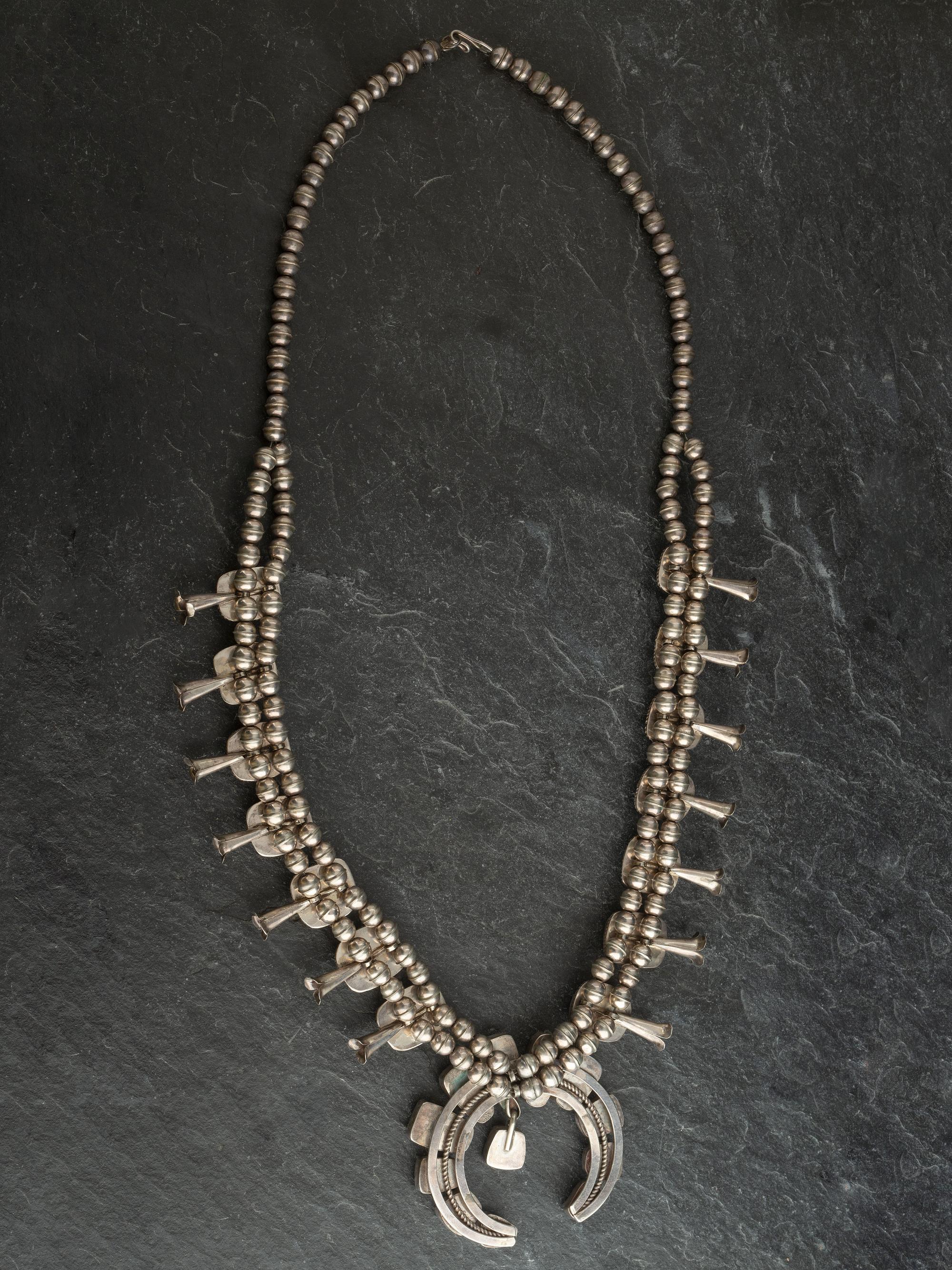 Navajo Silver and Turquoise Squash Blossom Necklace