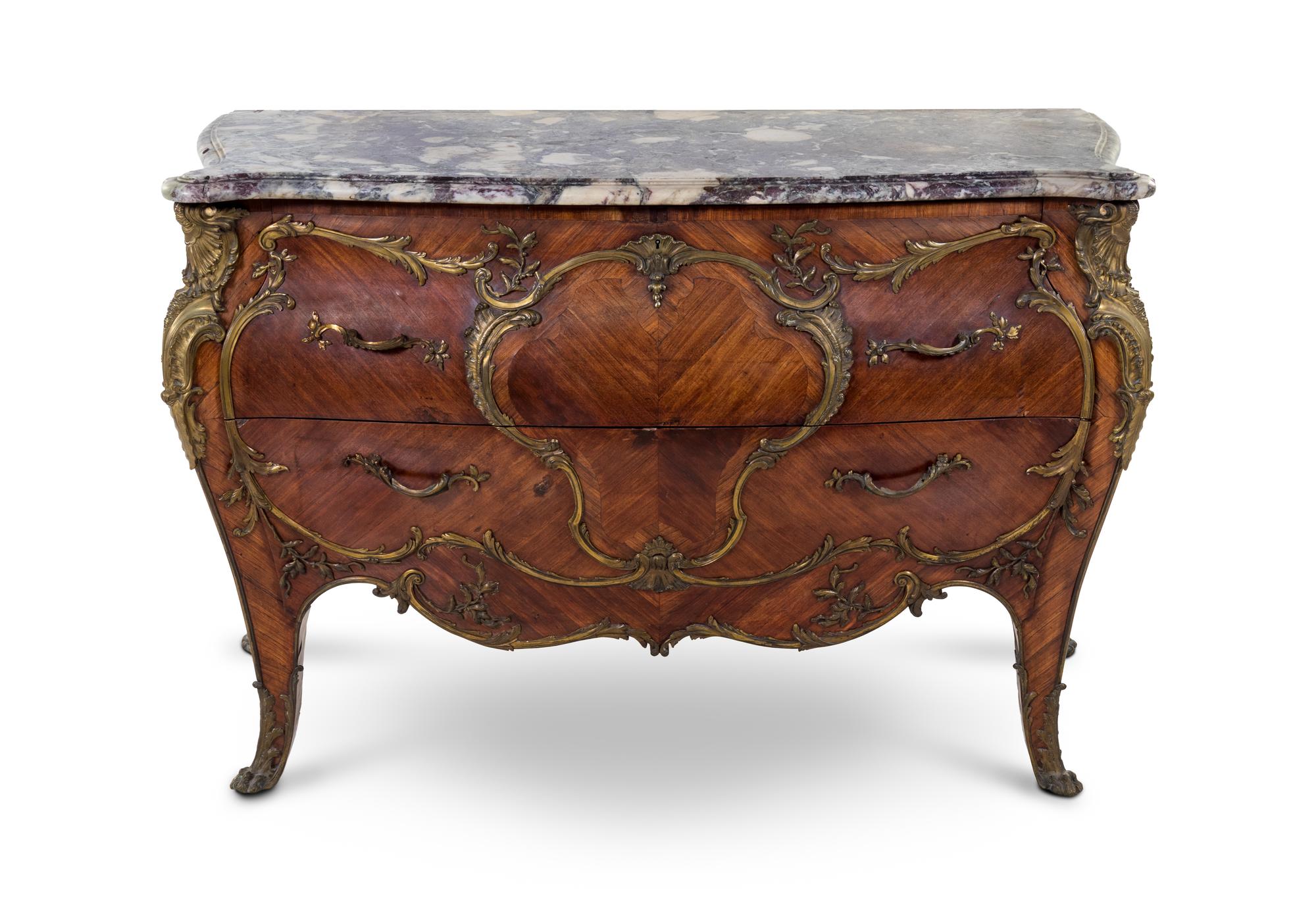 A Louis XV Style Gilt Bronze Mounted Kingwood Commode