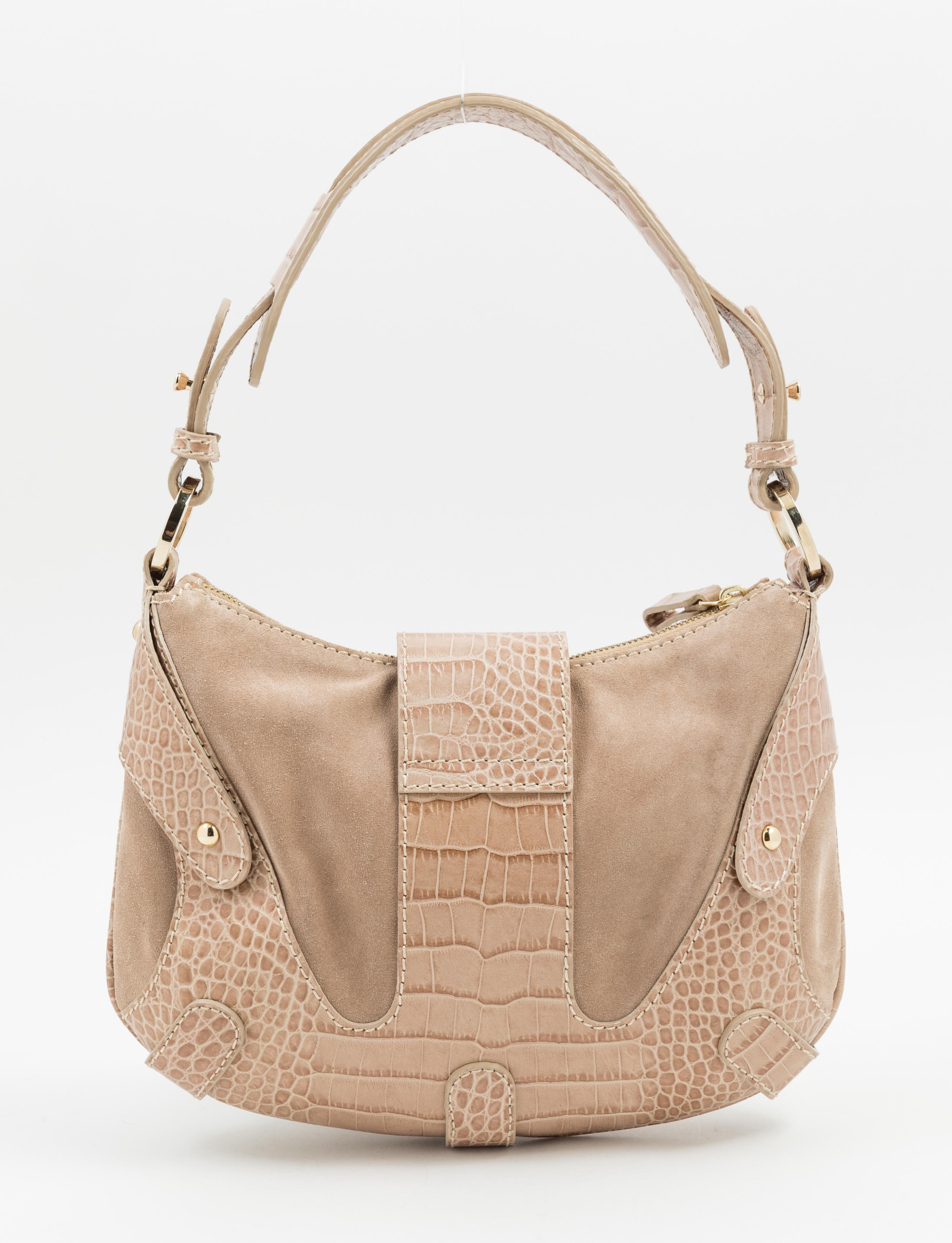 A Valentino Garavani Tan Suede Bag, 12" x 8" x 1"; Strap drop: 8".