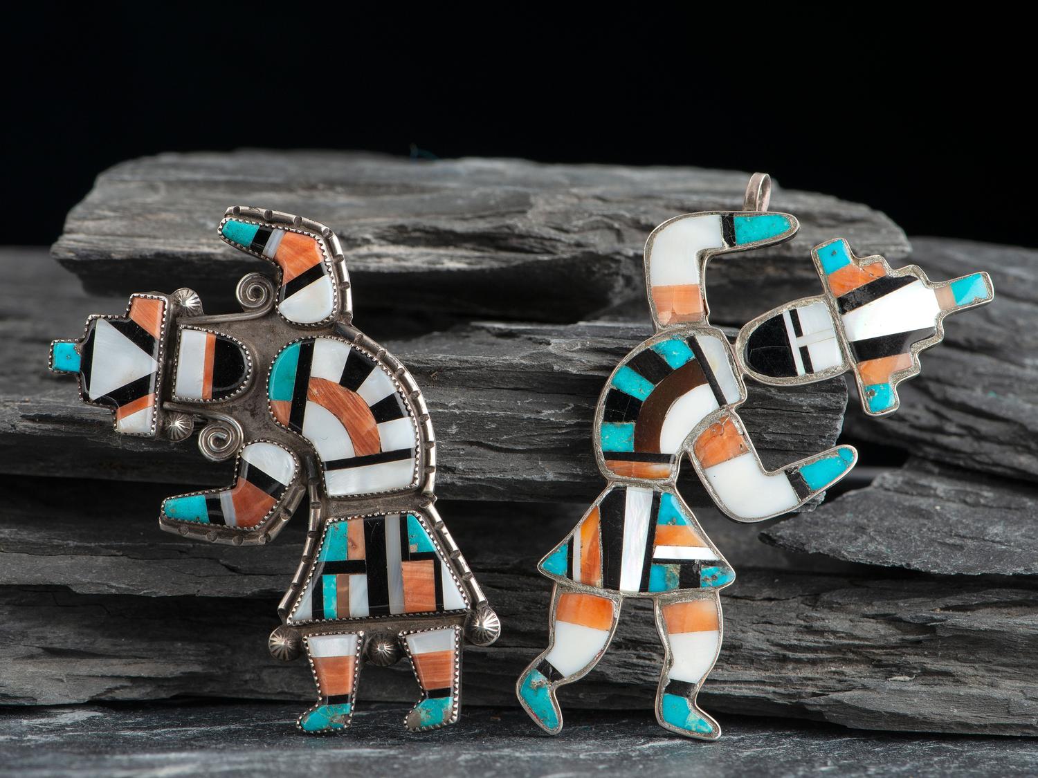 Zuni Mosaic Inlay Rainbow Man Pin and Pendant
