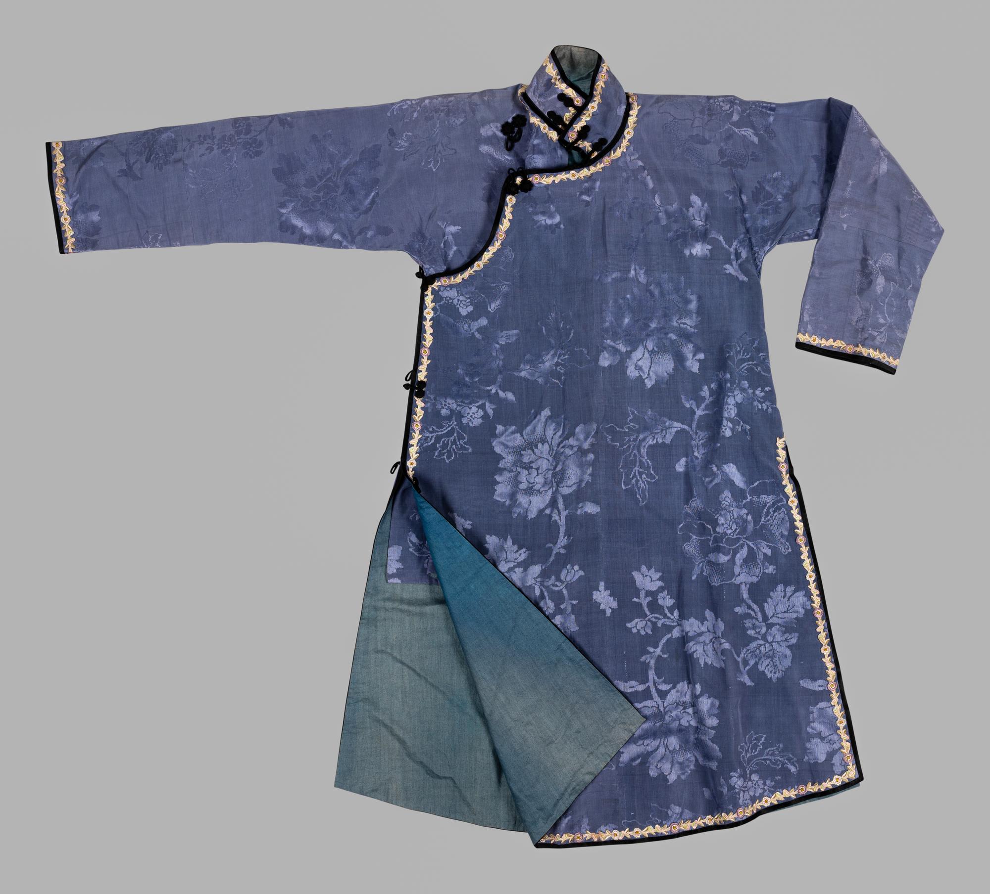 A Chinese Blue Ground Woven Silk Lady's Robe