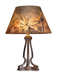 A Pairpoint Jungle Bird Reverse Painted Table Lamp