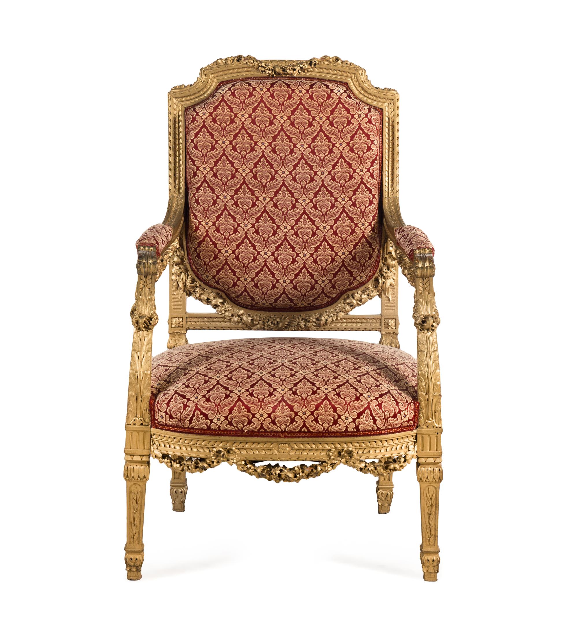 A Louis XVI Style Giltwood Fauteuil