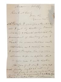 BARNUM, Phineas Taylor (1810-1891). Autograph letter signed ("P.T. Barnum"). [Museum?] 11 February 1867.
