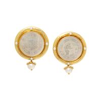 ELIZABETH LOCKE, MOTHER-OF-PEARL, CULTURED PEARL, AND YELLOW GOLD EARRINGS