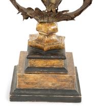 An Italian Tole Swinging Lantern on a Giltwood Stand