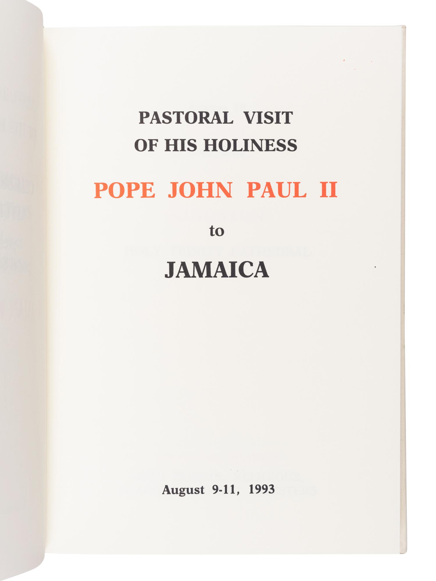 [POPE JOHN PAUL II (Karol Jozef Wojtyła,1920-2005)]. Pastoral Visit of His Holiness Pope John Paul II to Jamaica, Merida and Denver, August 9-16, 1993 . [Vatican City]: Typus Vaticanus, [1993].