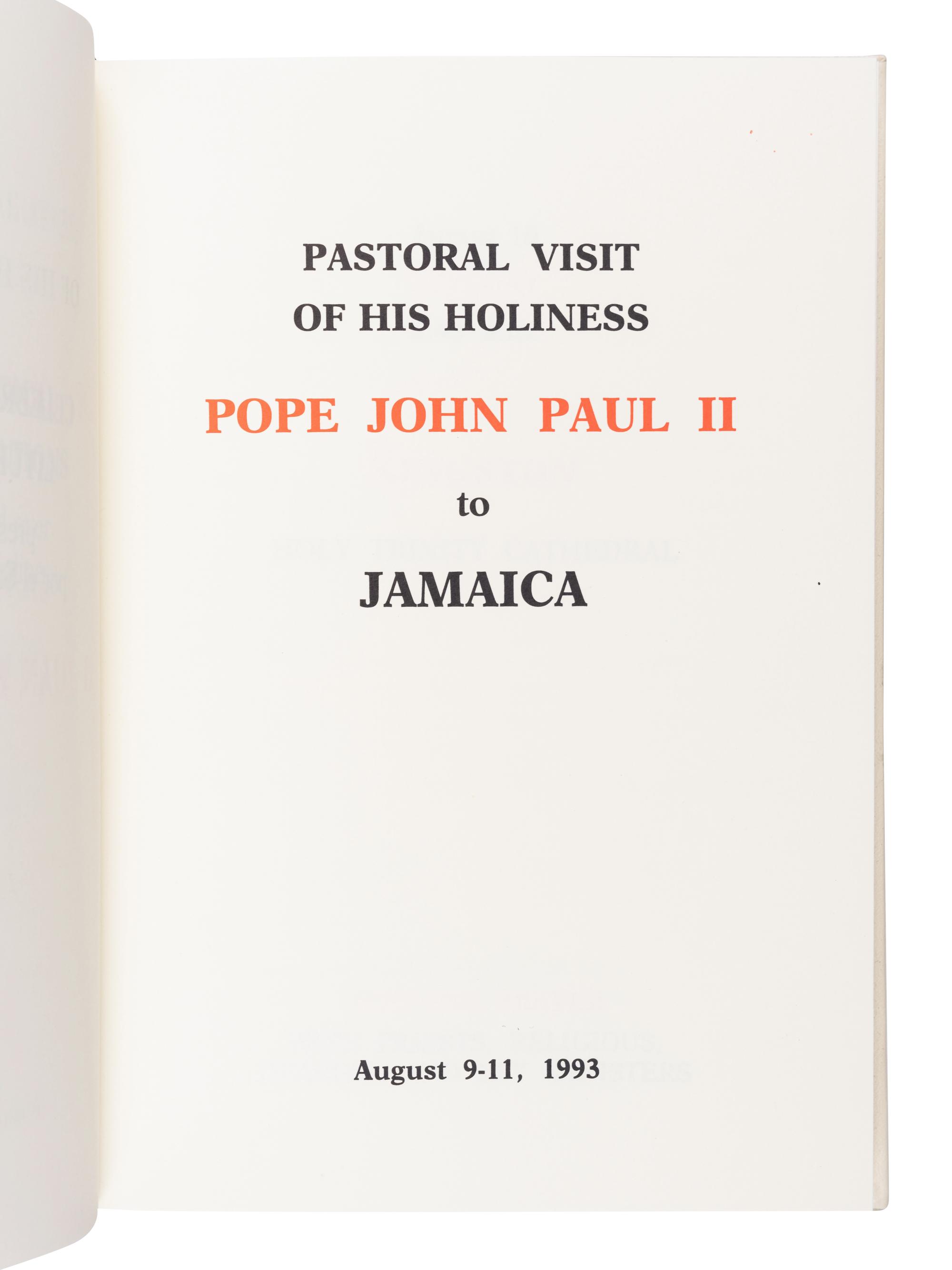 [POPE JOHN PAUL II (Karol Jozef Wojtyła,1920-2005)]. Pastoral Visit of His Holiness Pope John Paul II to Jamaica, Merida and Denver, August 9-16, 1993 . [Vatican City]: Typus Vaticanus, [1993].