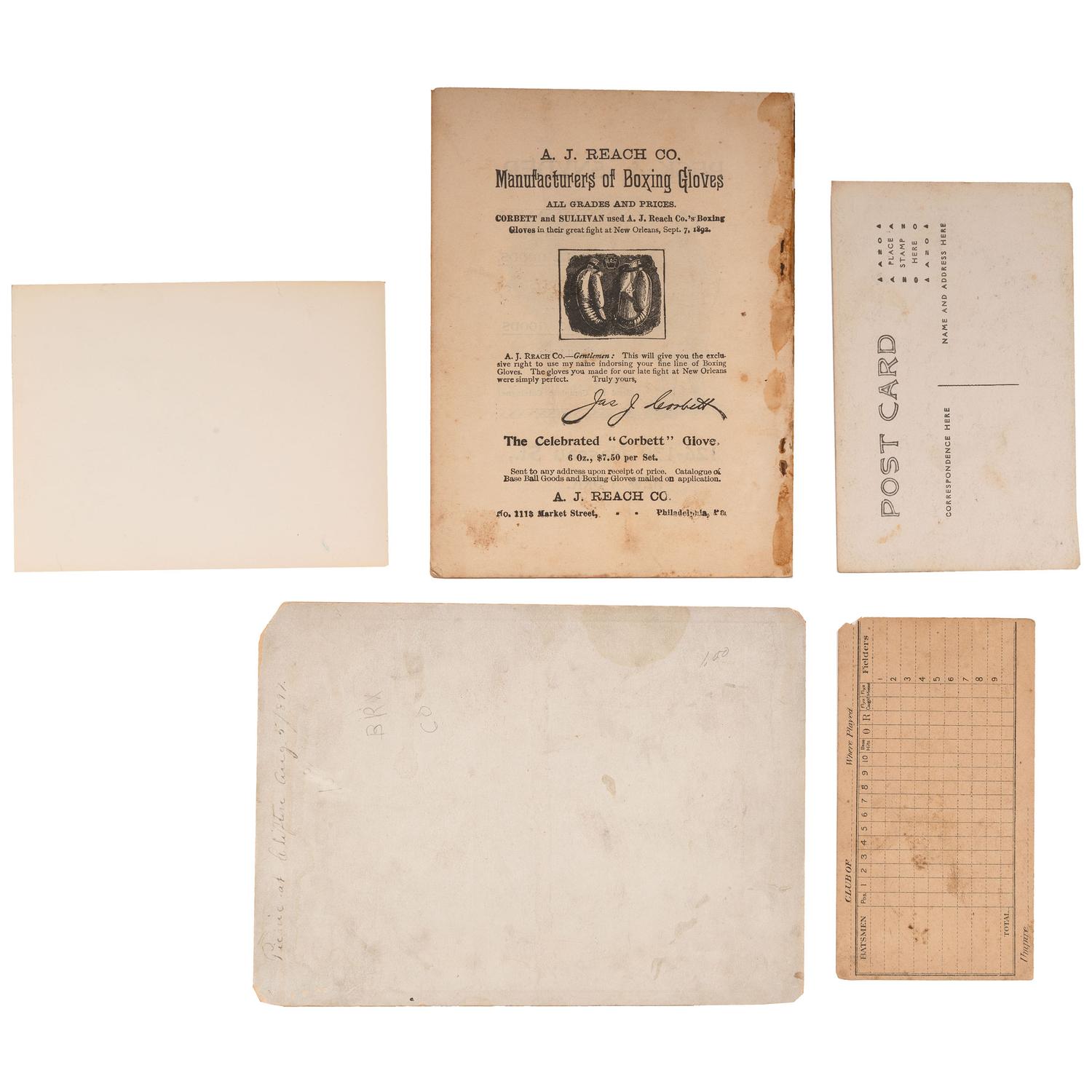 [EARLY PHOTOGRAPHY] -- [SPORTS]. A group of 6 items, incl. photographs.