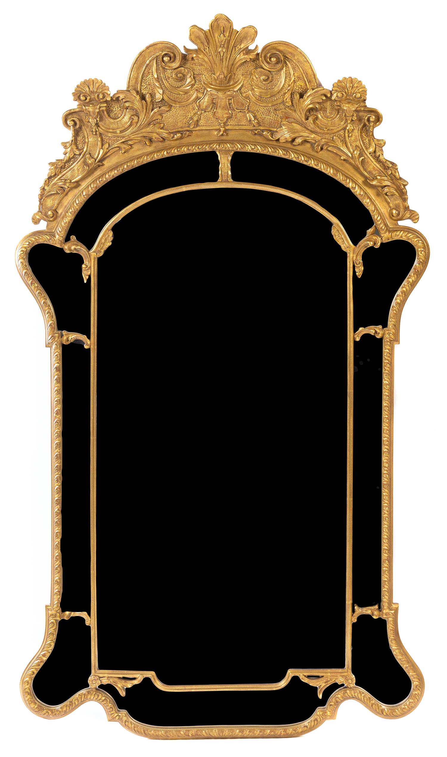 A George III Style Giltwood Mirror Height 67 3/4 x width 38 1/4 inches.