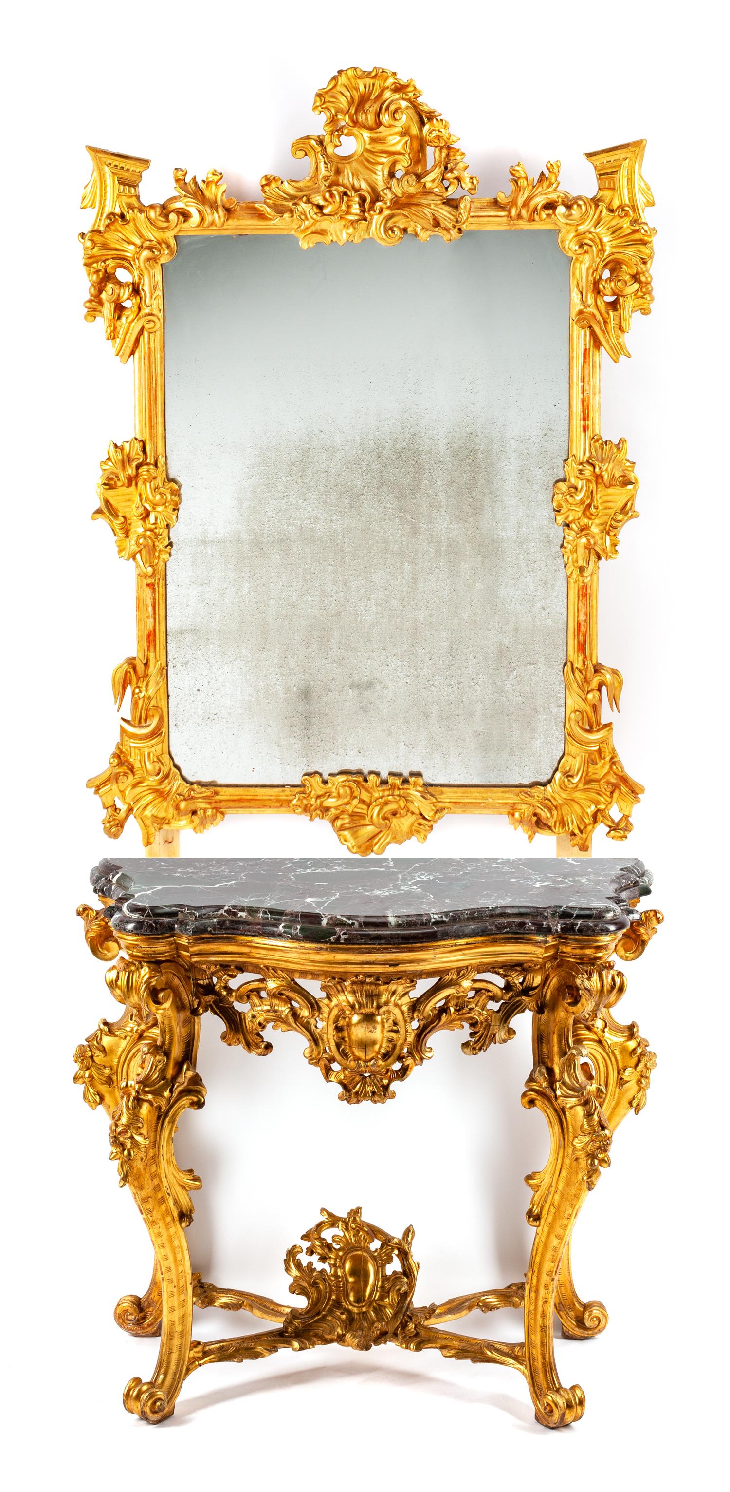 An Italian Giltwood Console Table and Mirror
