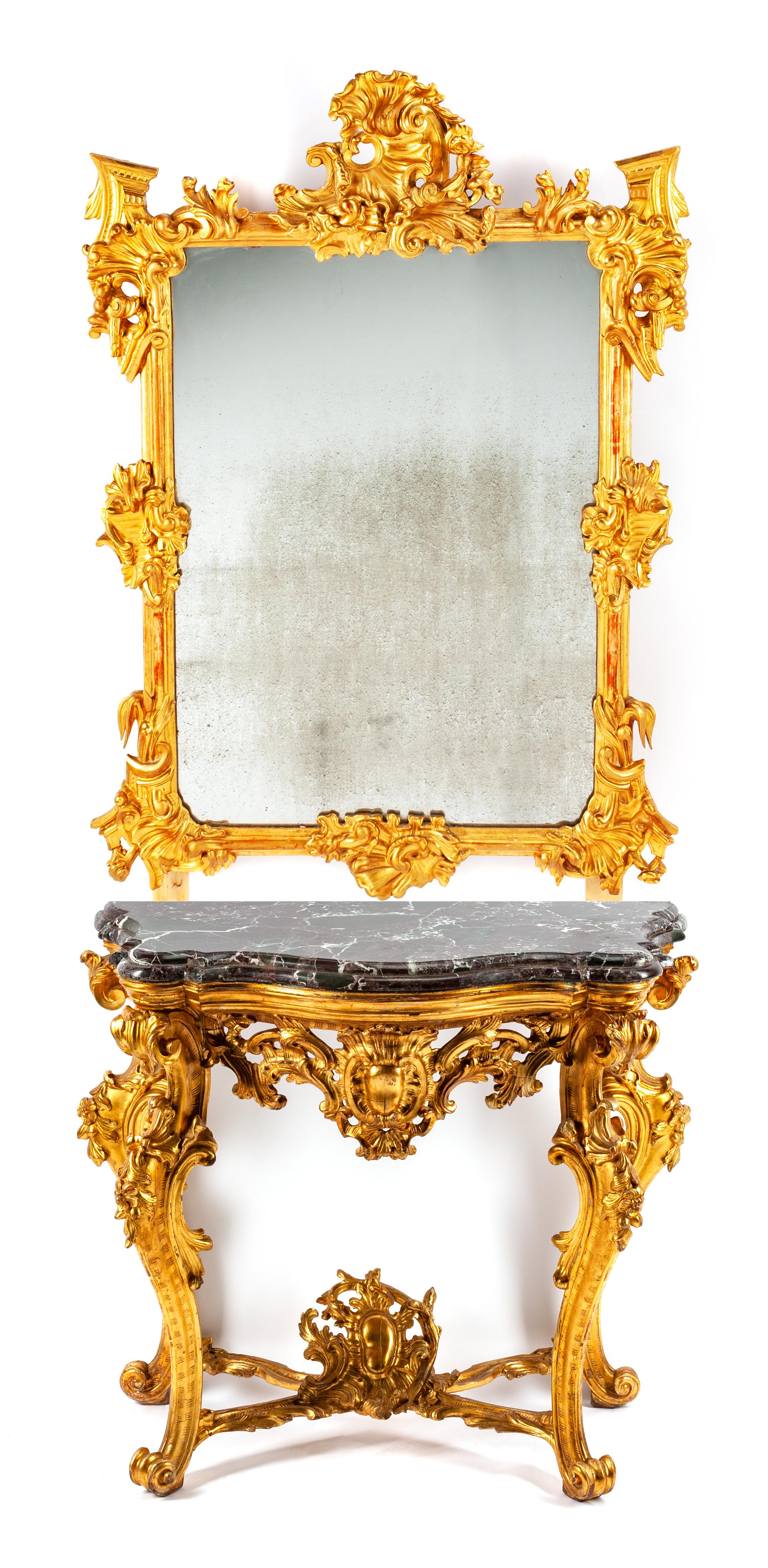 An Italian Giltwood Console Table and Mirror