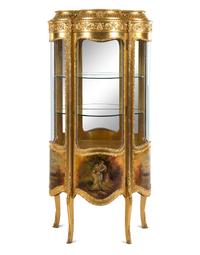 A Vernis Martin Decorated Giltwood Vitrine