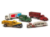 Five Pressed Metal Toy Trucks