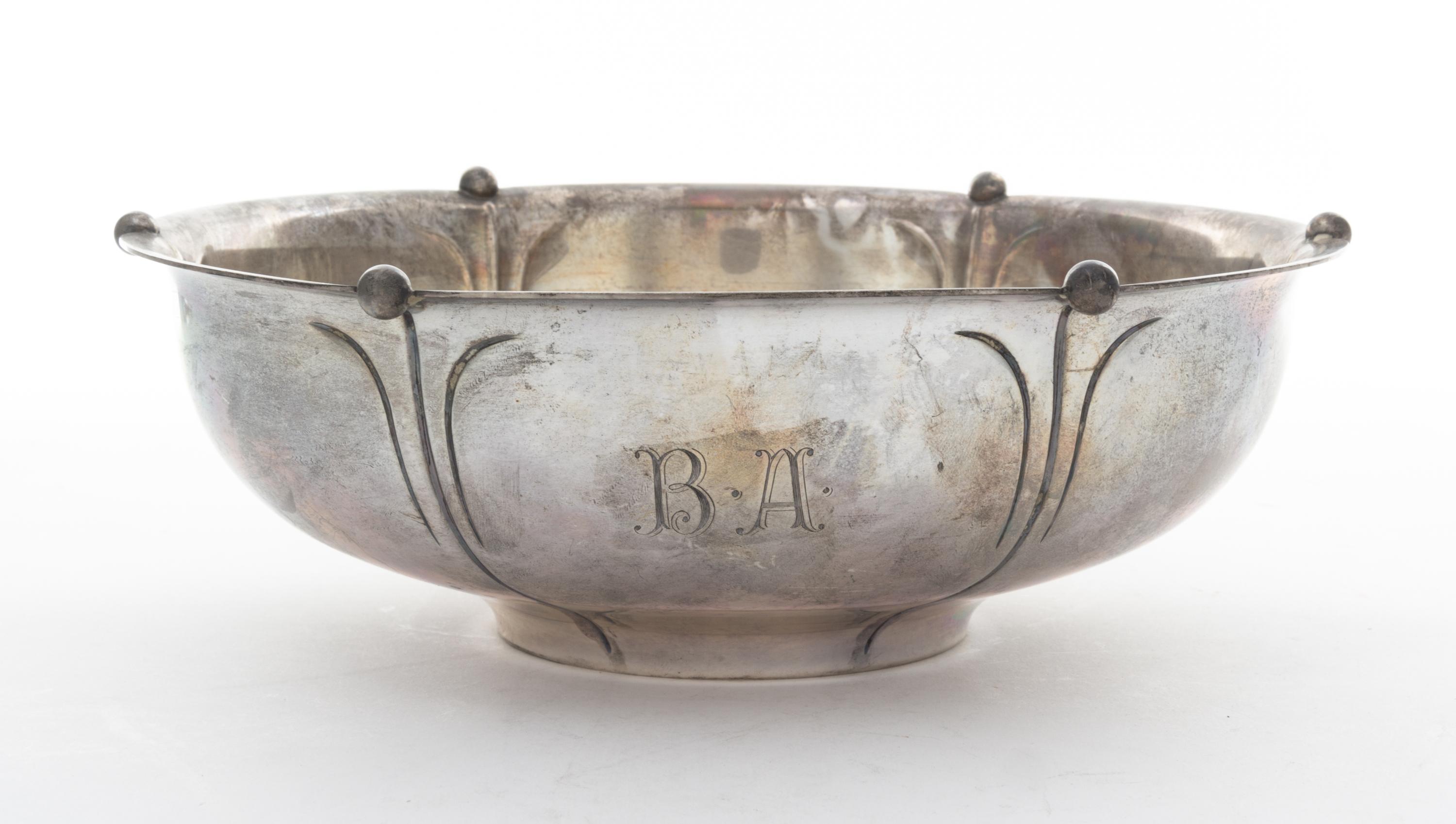 An American Silver Center Bowl, Richard Dimes Company, Boston, MA, 20th Century, of circular form, engraved BA to one side.