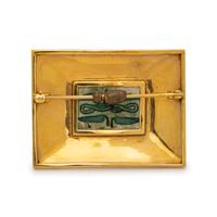 YELLOW GOLD AND FAIENCE FISH BROOCH
