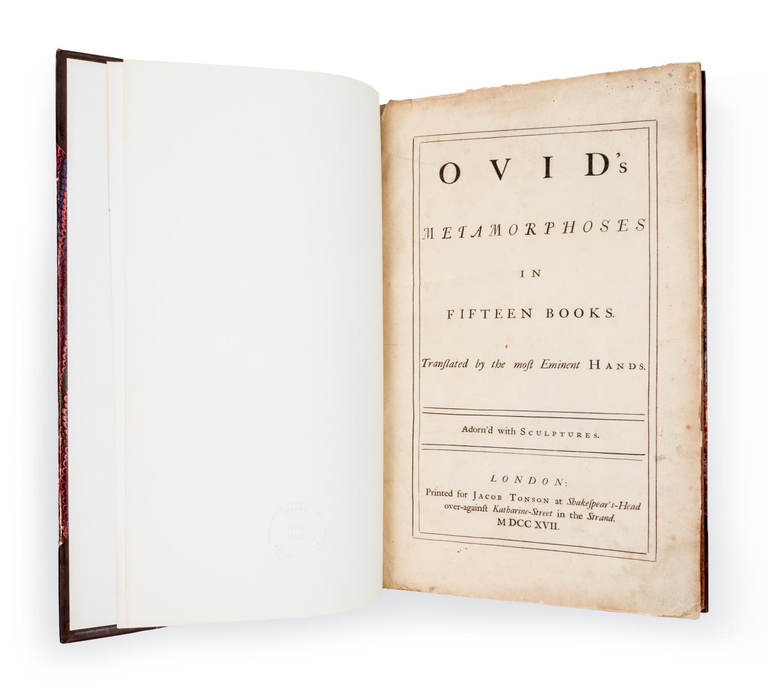 OVID. Ovid's Metomorphoses in Fifteen Books. London, 1717.