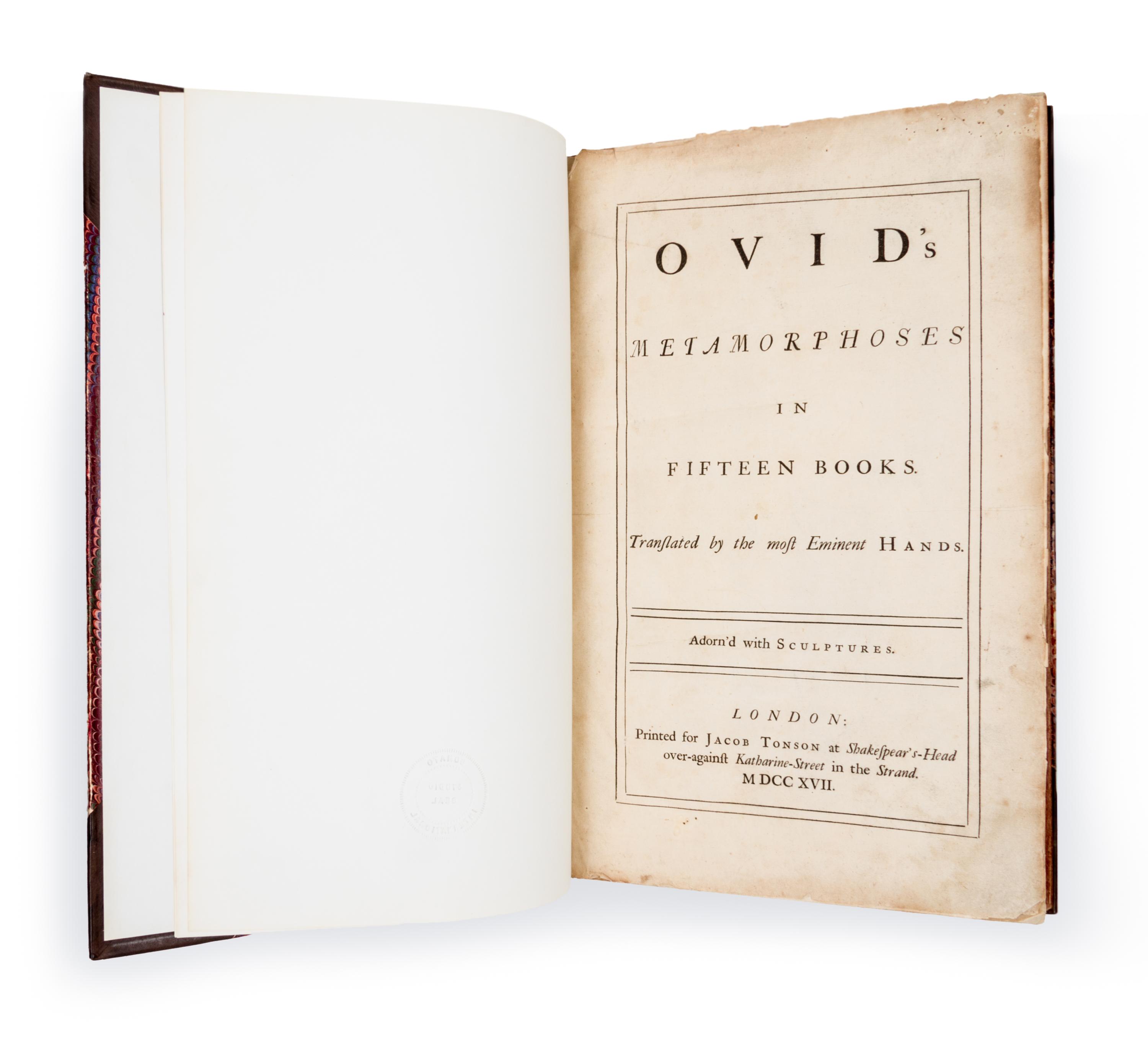 OVID. Ovid's Metomorphoses in Fifteen Books. London, 1717.