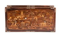 A Continental Marquetry Chest Height 14 x width 41 x depth 21 inches. — 19TH CENTURY