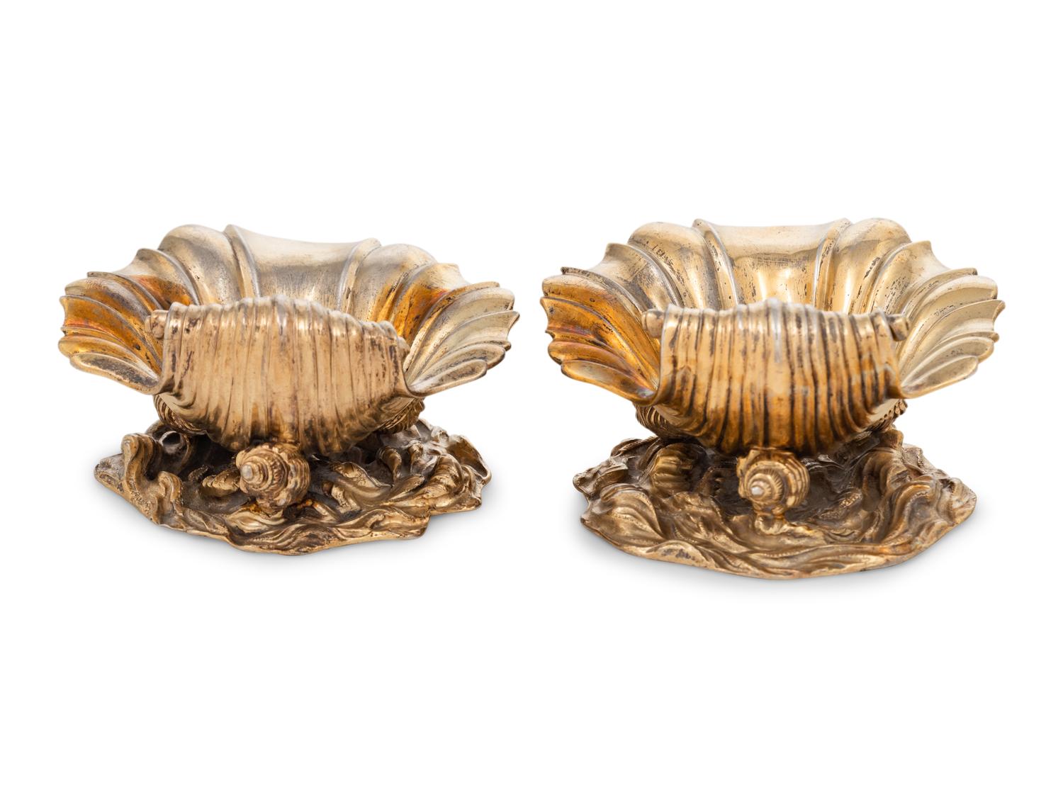 A Pair of George IV Silver-Gilt Shell Form Master Salts
