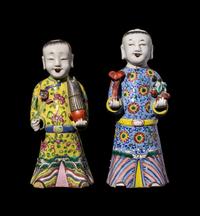 Two Chinese Export Famille Rose Porcelain Figures of Boys