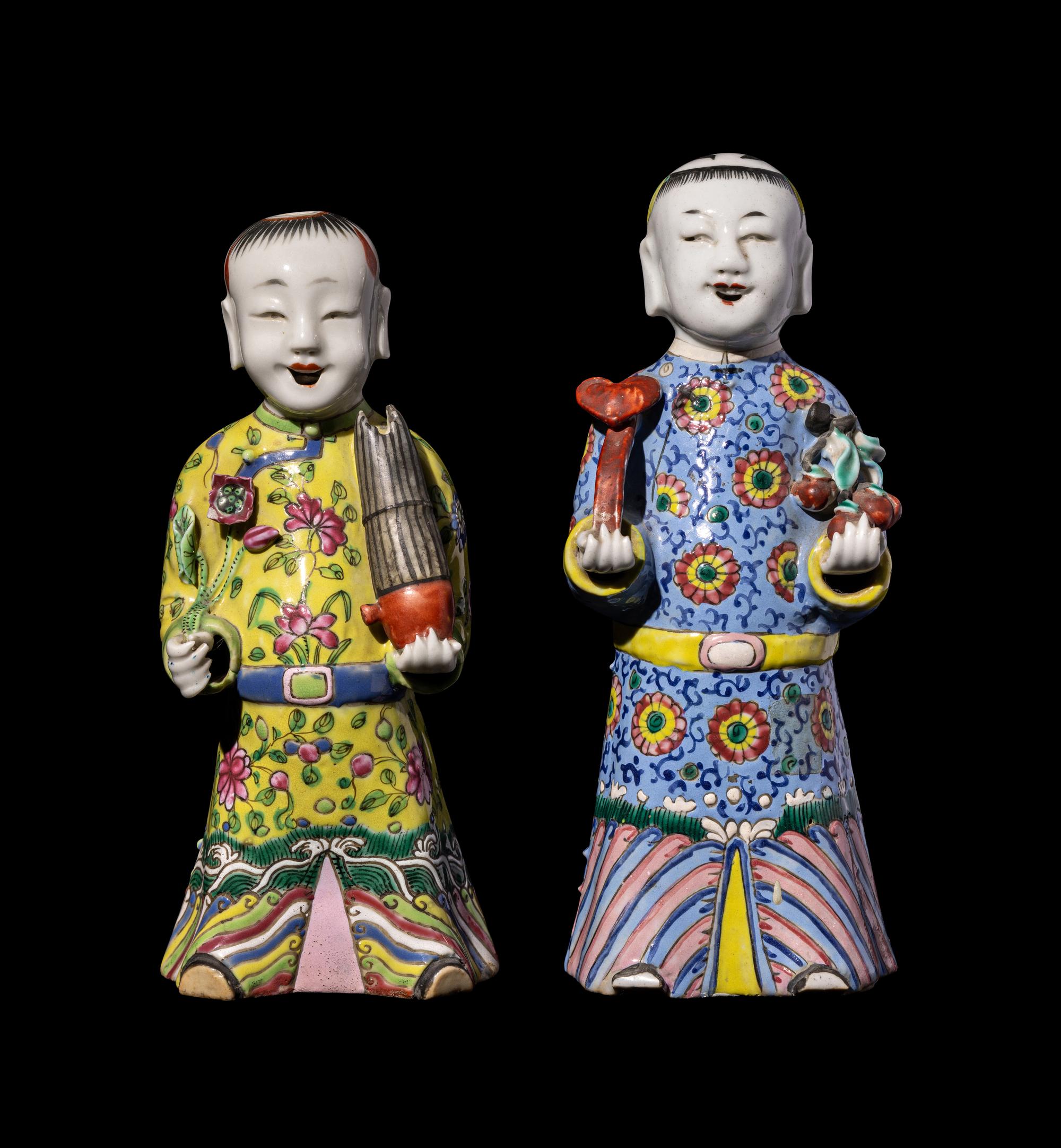 Two Chinese Export Famille Rose Porcelain Figures of Boys