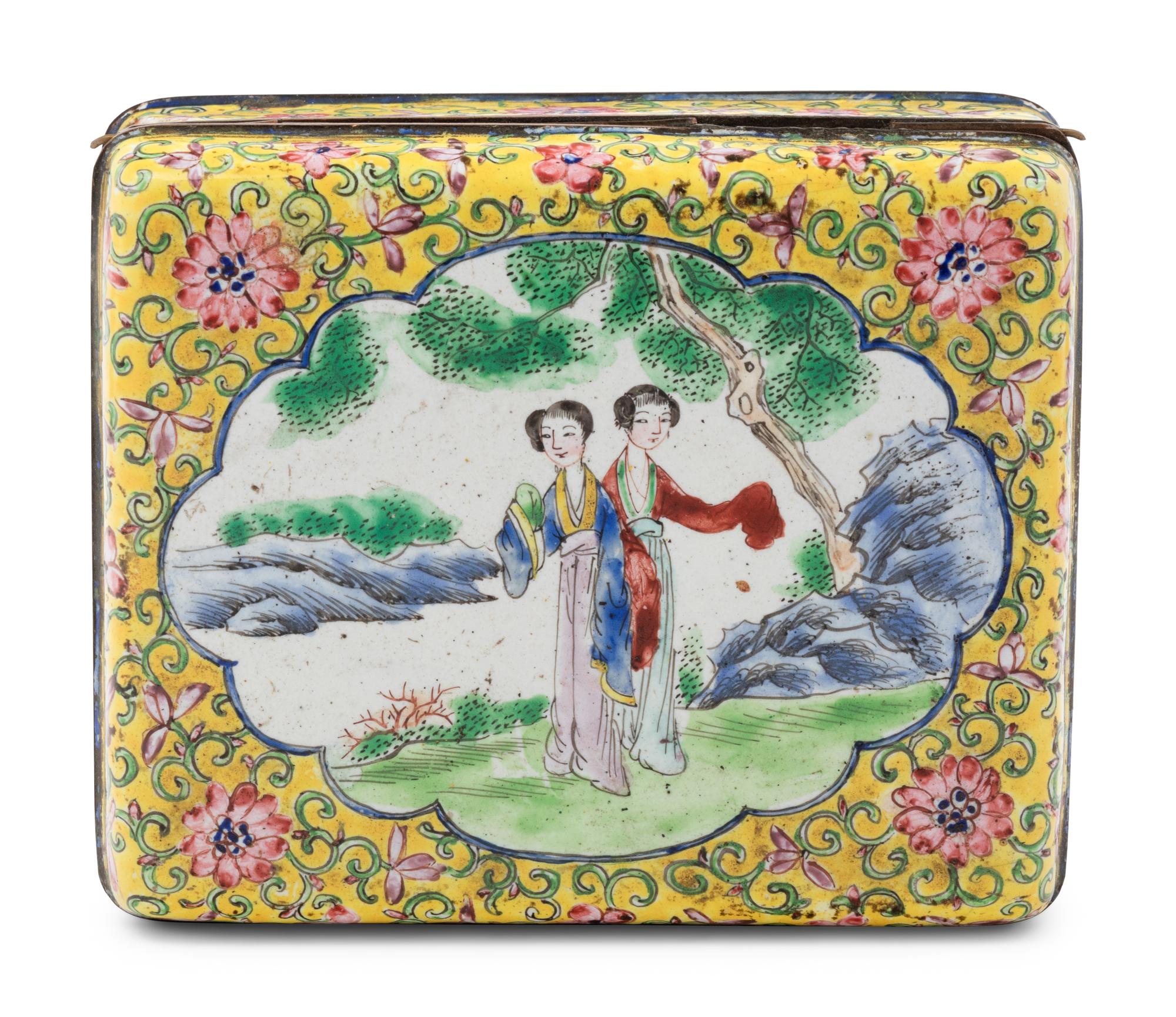13 Chinese Enamel on Metal and Porcelain Boxes