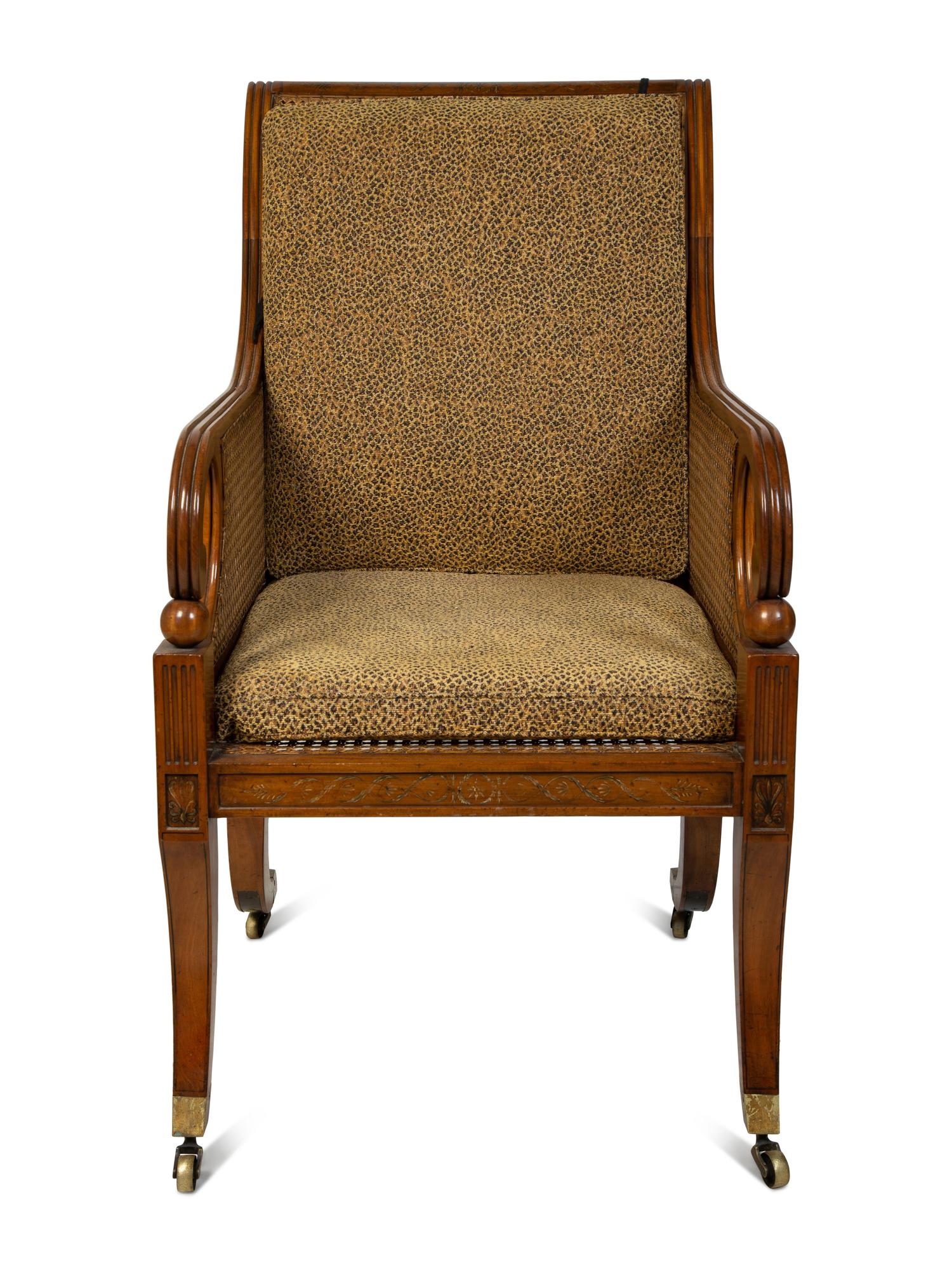 A Regency Style Painted Satinwood Library Chair — 20TH CENTURY
