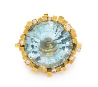 An 18 Karat Yellow Gold, Blue Topaz and Diamond Ring, Andrew Grima, Circa 1969, 23.60 dwts.