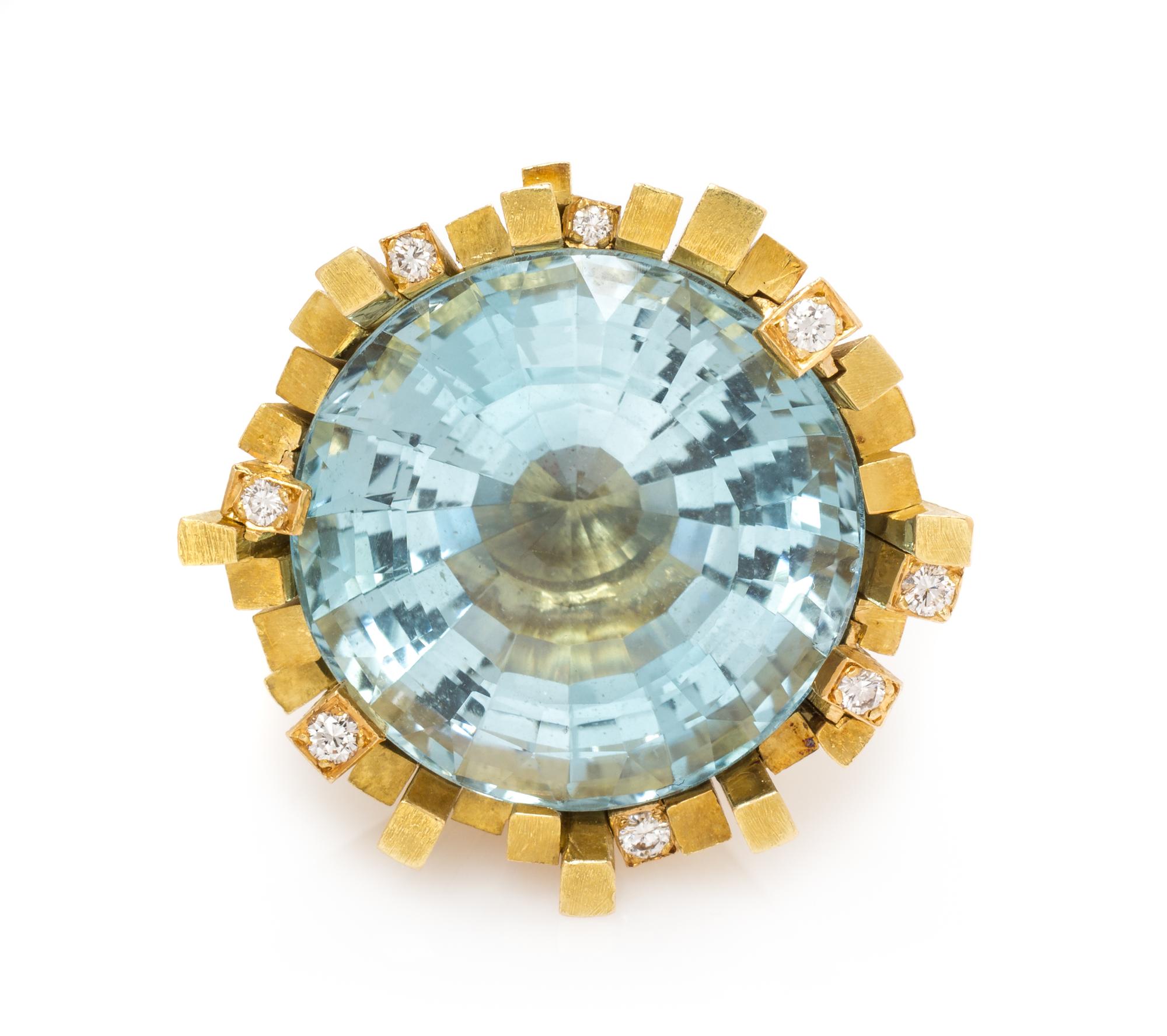 An 18 Karat Yellow Gold, Blue Topaz and Diamond Ring, Andrew Grima, Circa 1969, 23.60 dwts.