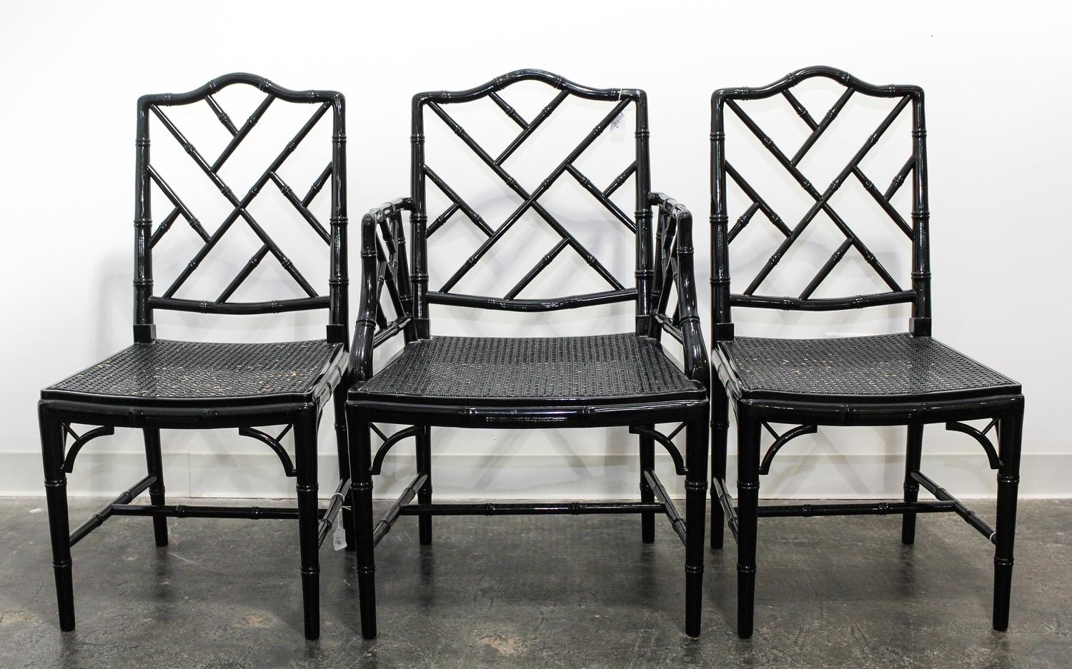 A Set of Six Georgian Style Black Lacquered Chairs Height 36 1/2 inches. — LATE 20TH CENTURY