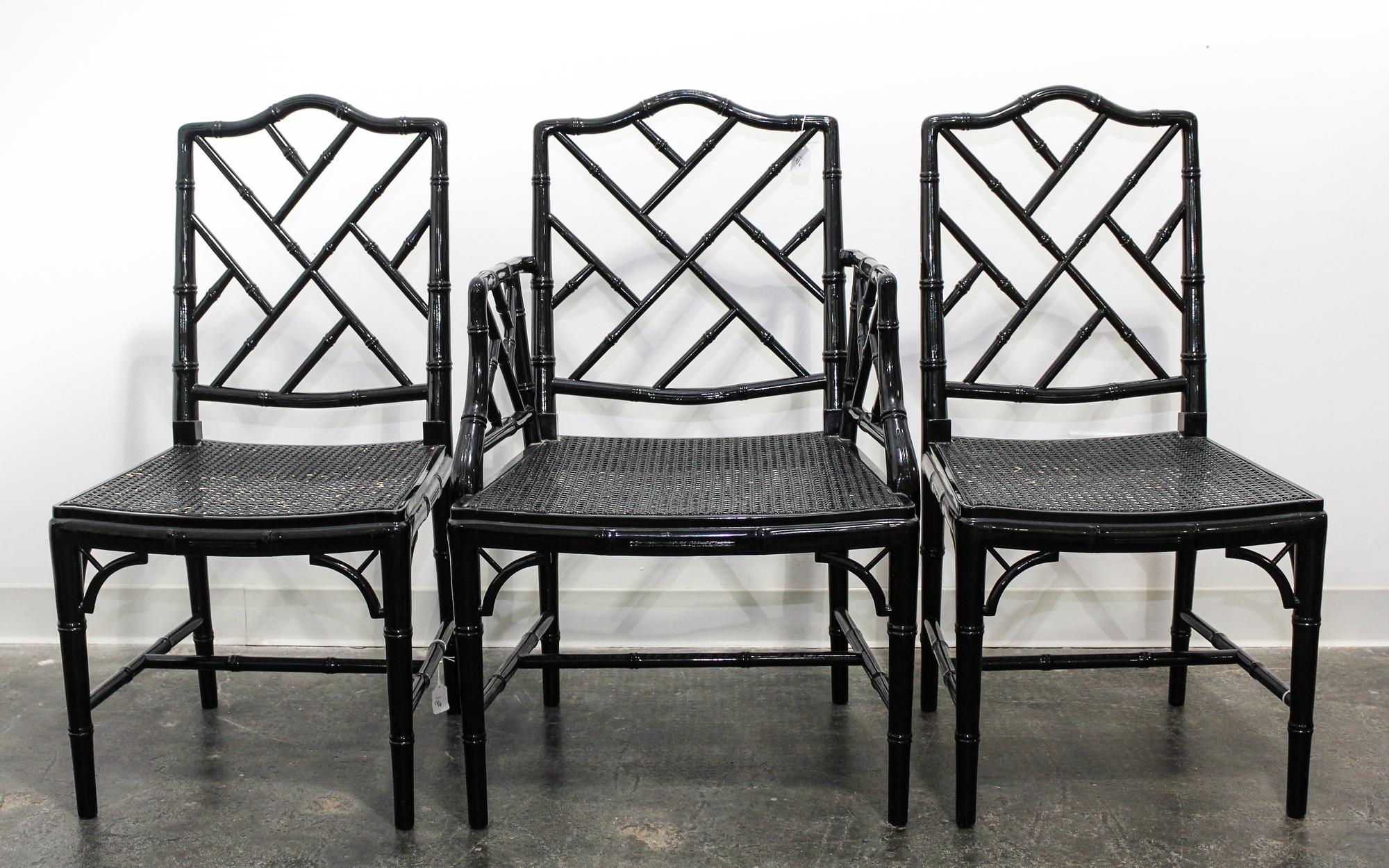 A Set of Six Georgian Style Black Lacquered Chairs Height 36 1/2 inches. — LATE 20TH CENTURY