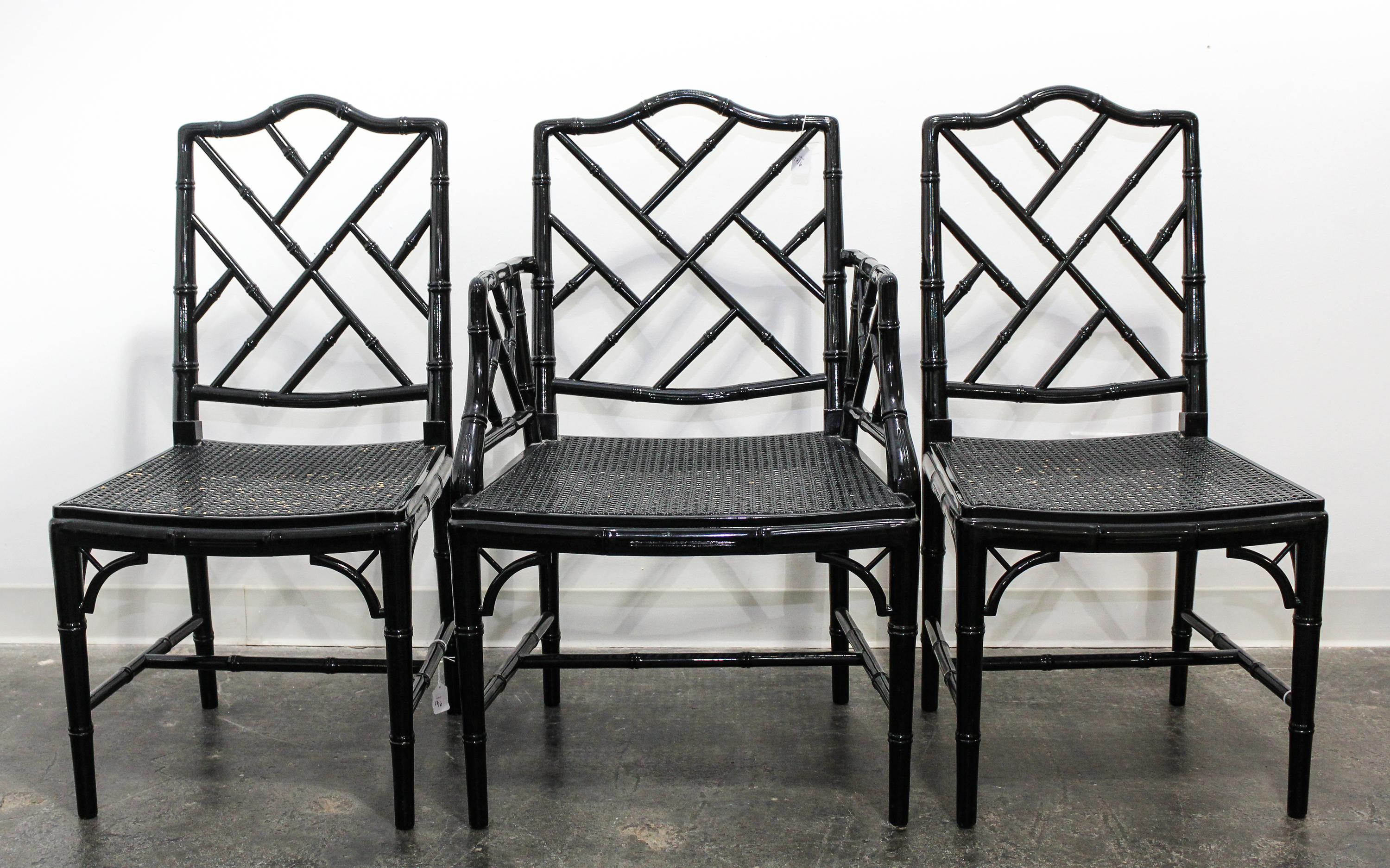 A Set of Six Georgian Style Black Lacquered Chairs Height 36 1/2 inches. — LATE 20TH CENTURY