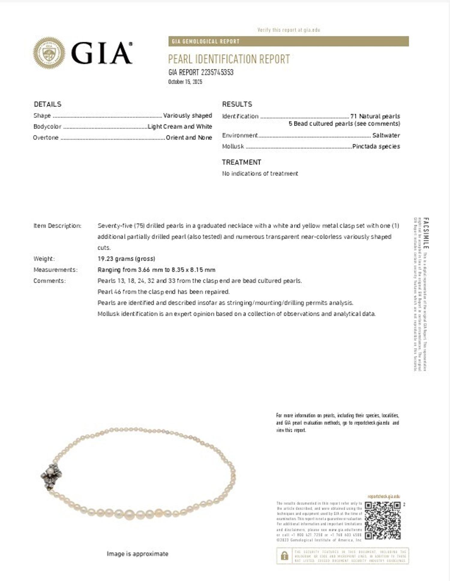 NATURAL AND CULTURED PEARL NECKLACE WITH SILVER-TOPPED GOLD AND DIAMOND CLASP